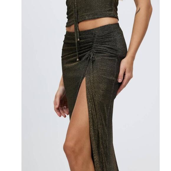 New Free People x Lenni The Label Alibi Maxi Skirt $149 XS Black/Gold Metallic - Picture 8 of 8